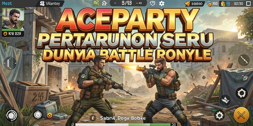 Tangkapan layar ACEPARTY menunjukkan aksi intens dalam permainan Battle Royale.