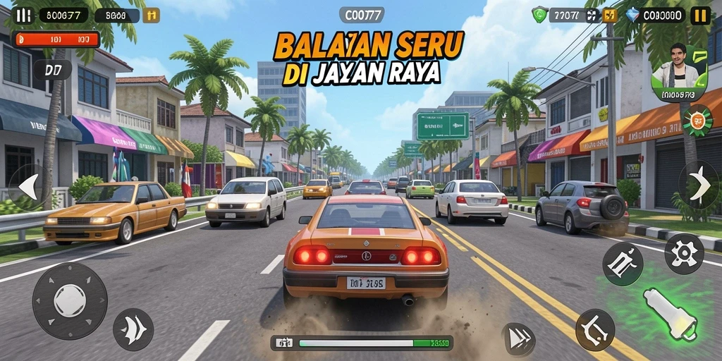 Tampilan gameplay C0077 saat balapan di jalan raya yang menantang.