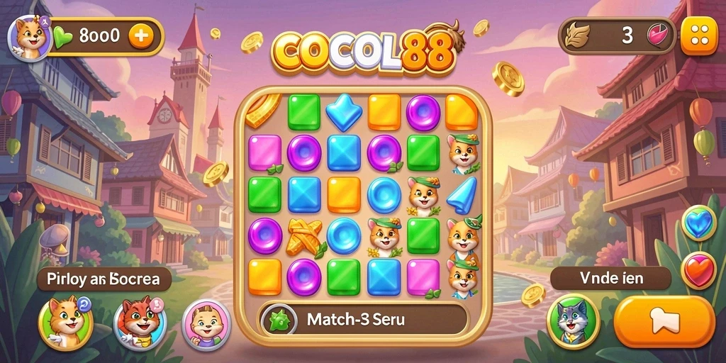 Gameplay COCOL88 yang penuh warna dalam aksi Match-3.