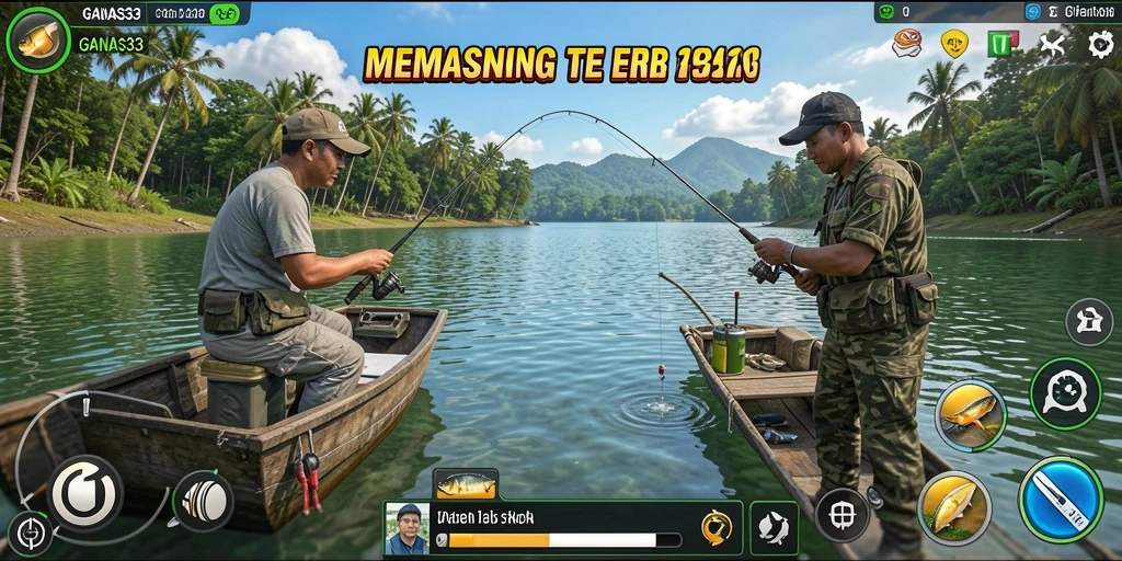Screenshot gameplay GANAS33 menunjukkan aksi memancing yang mendebarkan.