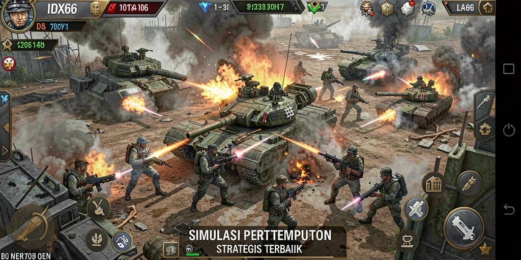 Tangkapan layar menunjukkan aksi pertempuran yang menegangkan dalam game SLG.