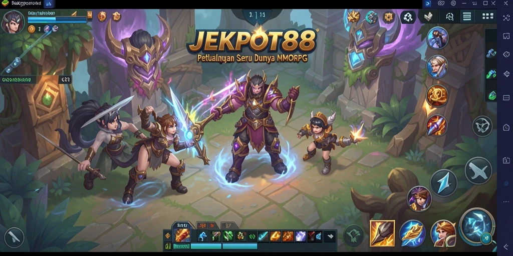Tampilan gameplay <strong>JEKPOT88</strong> menunjukkan pertempuran epik di dunia MMORPG.