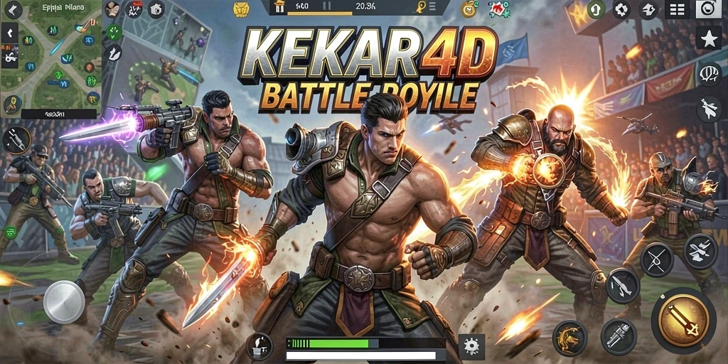 Tangkapan layar gameplay KEKAR4D menampilkan aksi seru dalam pertarungan Battle Royale.