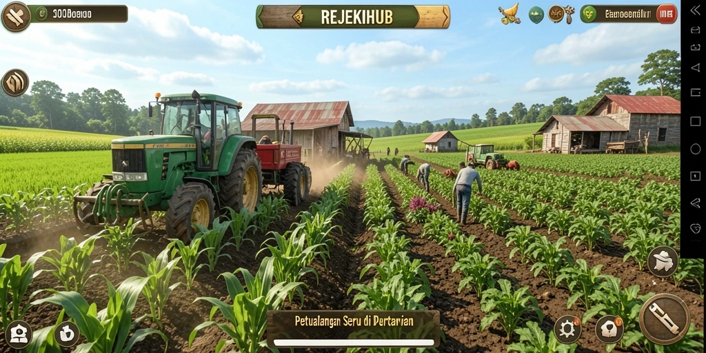 Screenshot utama REJEKIHUB menampilkan keseruan bertani.