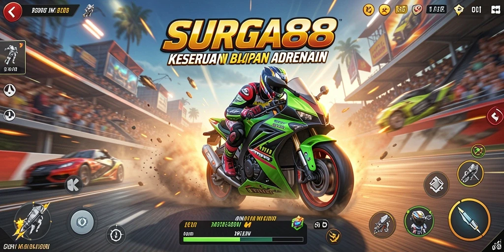 Tampilan menarik gameplay balapan motor di SURGA88.