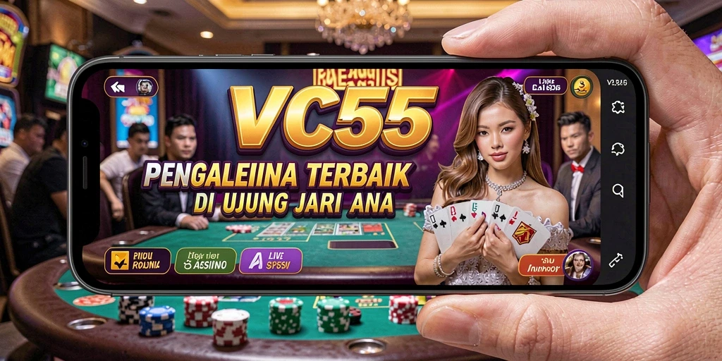 Tangkapan layar VC55 menampilkan dealer profesional di meja permainan Live Casino.
